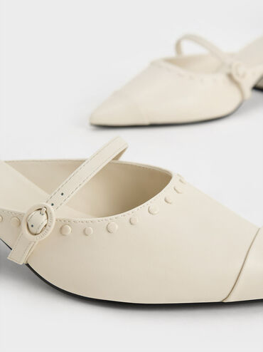 Studded Pointed-Toe Block Heel Mules, Chalk, hi-res