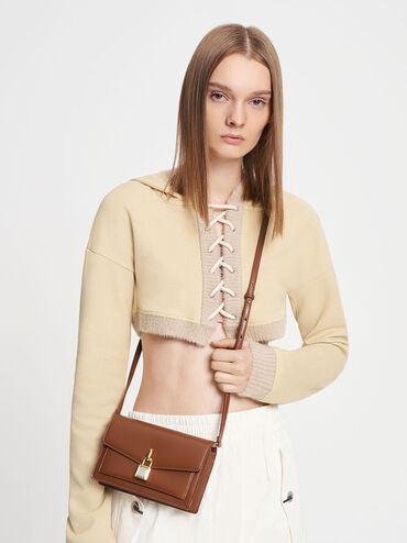 Padlock Envelope Crossbody Bag, Chocolate, hi-res
