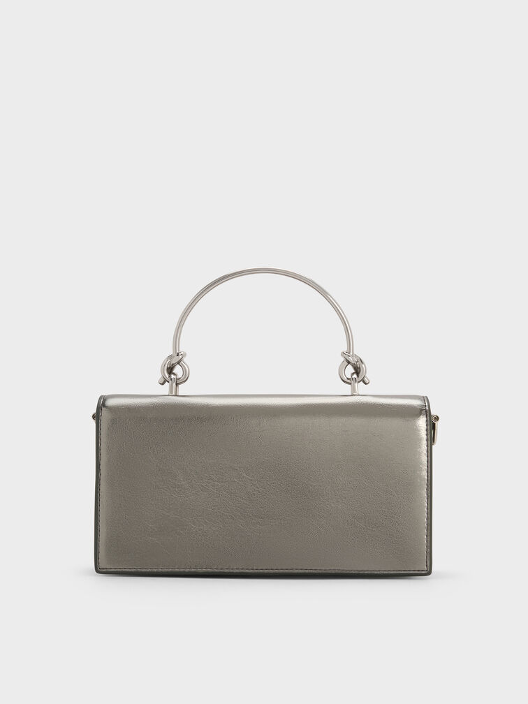 Kristine Metallic Sculptural-Handle Long Wallet, Pewter, hi-res
