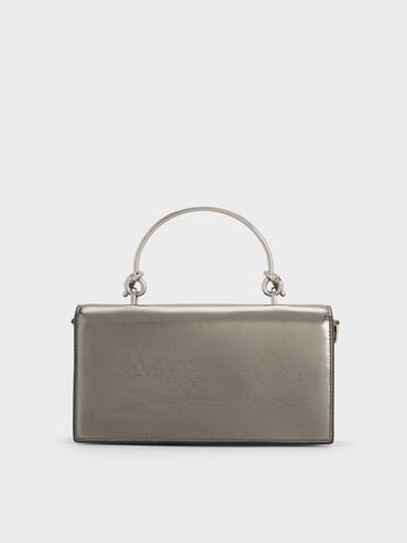 Kristine Metallic Sculptural-Handle Long Wallet, Pewter, hi-res