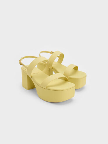 Double Strap Platform Slingback Sandals, Lime, hi-res