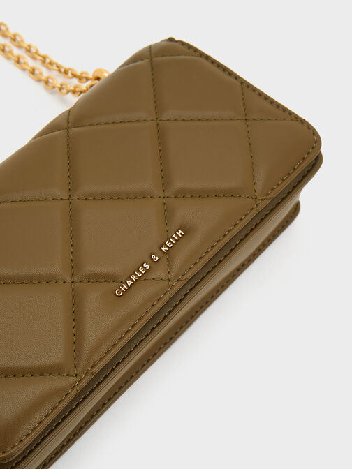 Paffuto Chain Handle Quilted Long Wallet, Khaki, hi-res