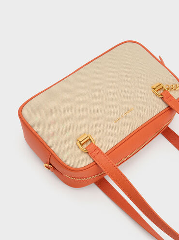 Avis Canvas Boxy Shoulder Bag, Orange, hi-res