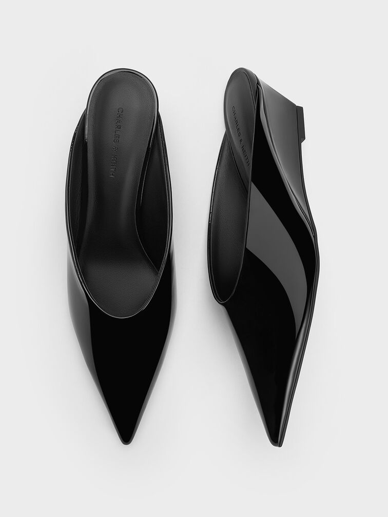 Patent Pointed-Toe Wedge Mules, Black Patent, hi-res