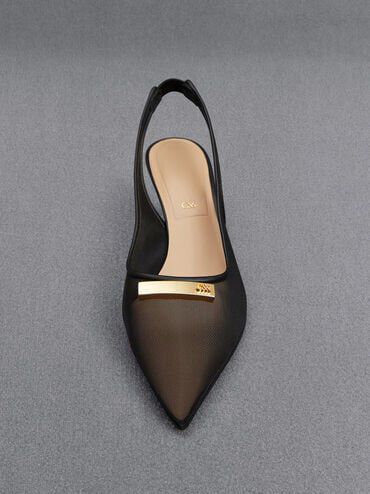 Christie Mesh Pointed-Toe Slingback Pumps, Black Textured, hi-res