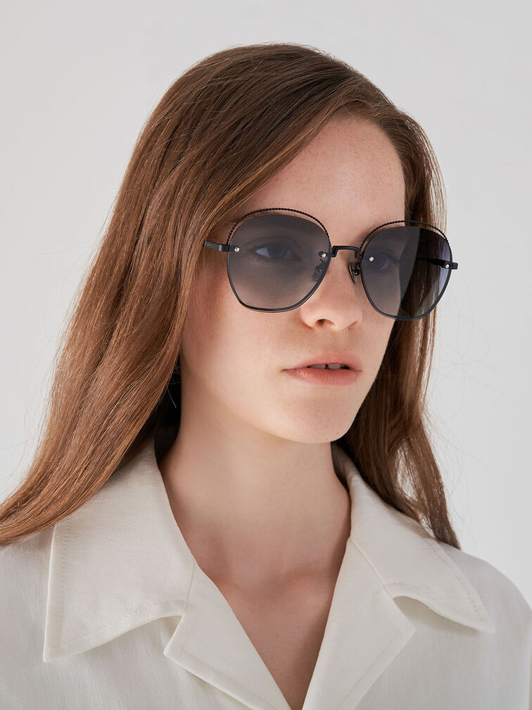 Multi-Tinted Cut-Out Butterfly Sunglasses, Matte Black, hi-res