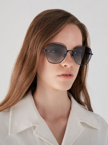 Multi-Tinted Cut-Out Butterfly Sunglasses, Matte Black, hi-res