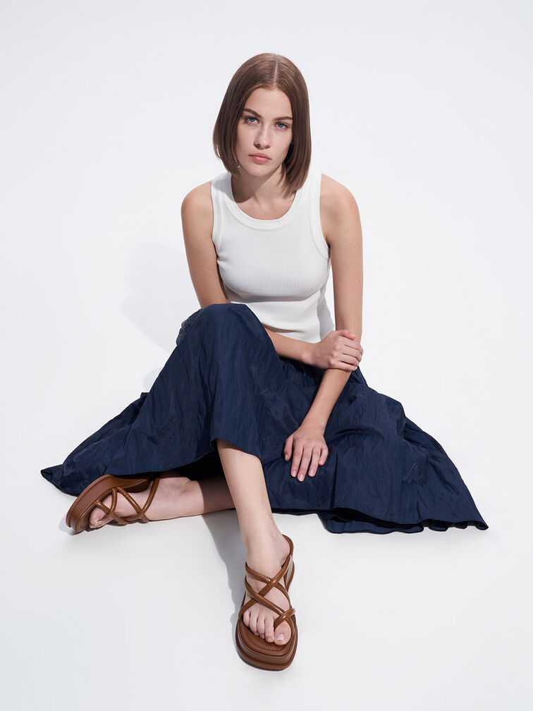 Strappy Tubular Wedge Sandals, Animal Print Brown, hi-res