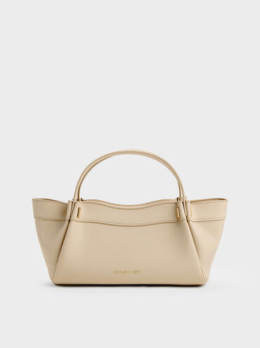 Clarice Pleated Double-Handle Tote Bag, Dusted Oat, hi-res