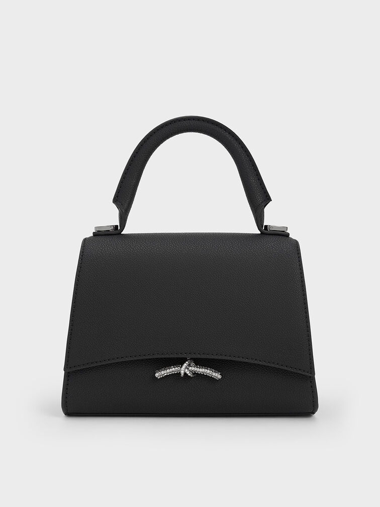 Huxley Metallic Push-Lock Top Handle Bag, Noir, hi-res