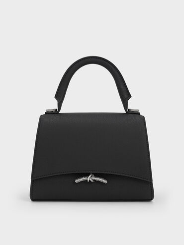 Huxley Metallic Push-Lock Top Handle Bag, Noir, hi-res