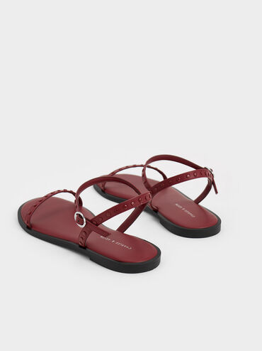 Studded Open-Toe Sandals, Burgundy, hi-res