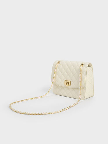 Cressida Quilted Chain Strap Bag, Cream, hi-res