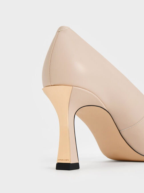 Flared Heel Pointed-Toe Pumps, Nude, hi-res