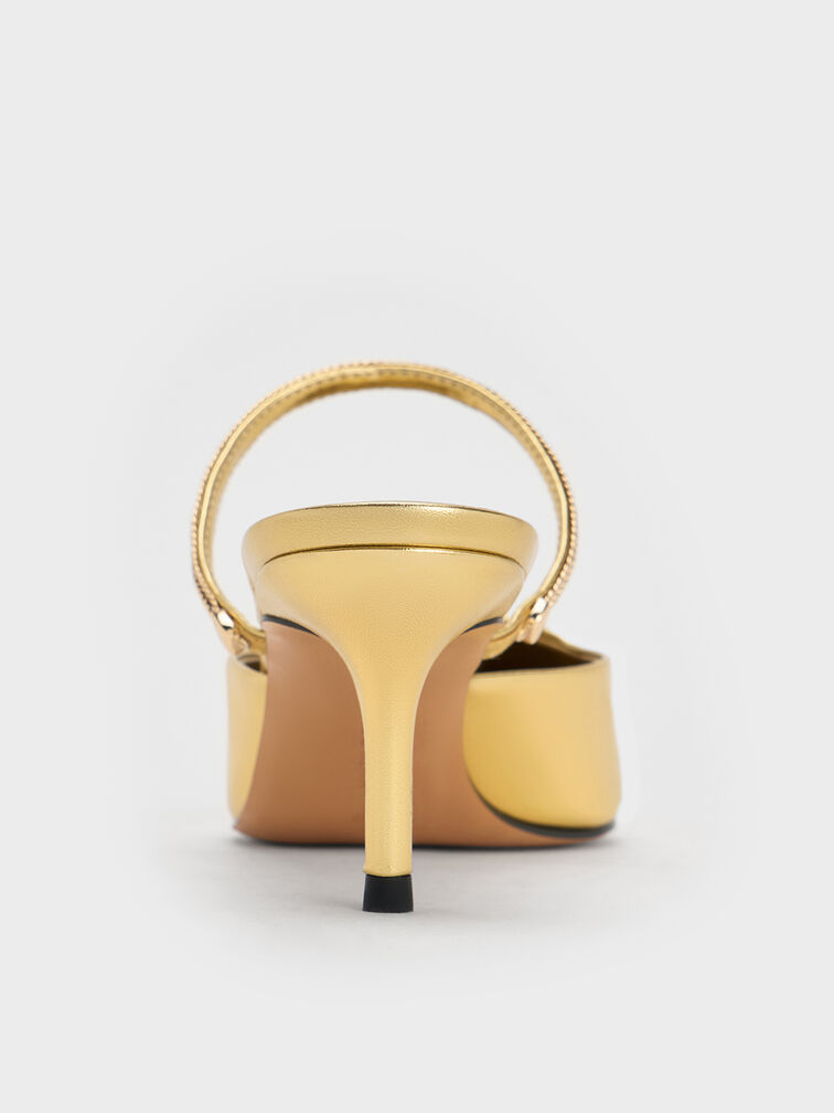 Metallic Braided Strappy Heeled Mules, Gold, hi-res