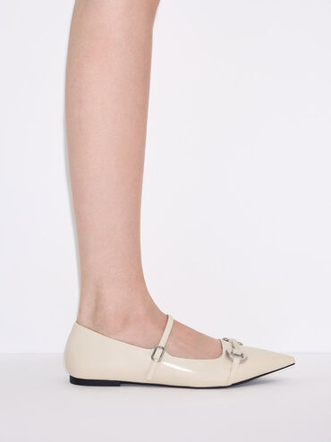Metallic Accent Pointed-Toe Mary Janes, Chalk, hi-res