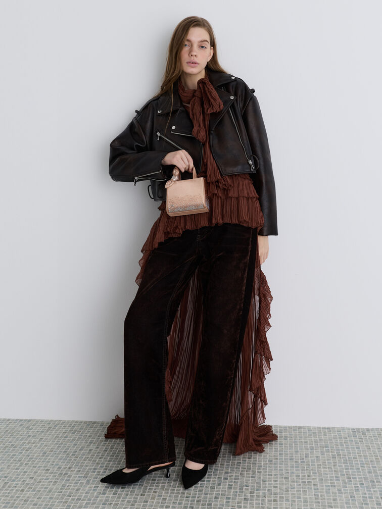 Mini Albany Leather & Satin Crystal-Embellished Knot-Bow Bag, Nude, hi-res