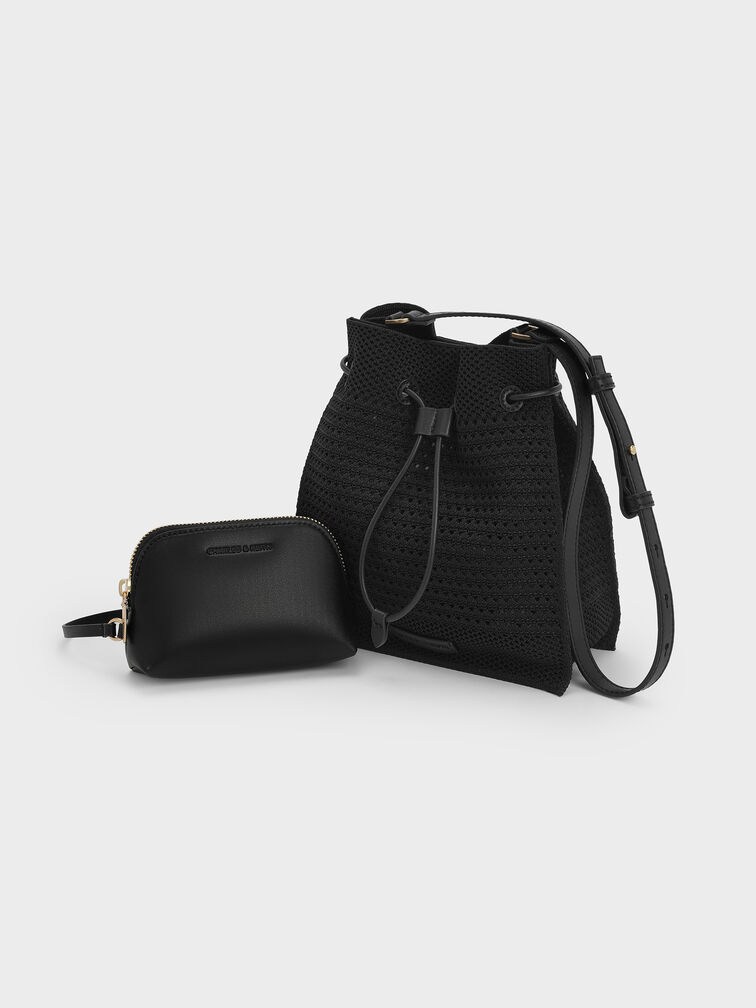 Ida Knitted Bucket Bag, Black, hi-res