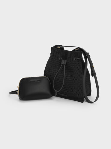 Ida Knitted Bucket Bag, Black, hi-res