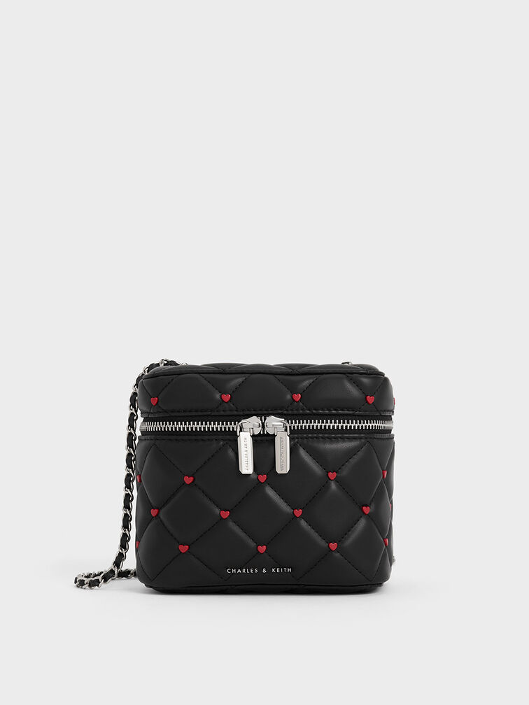 Nezu Quilted Heart-Print Bag, Noir, hi-res
