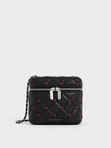 Nezu Quilted Heart-Print Bag, Noir, hi-res