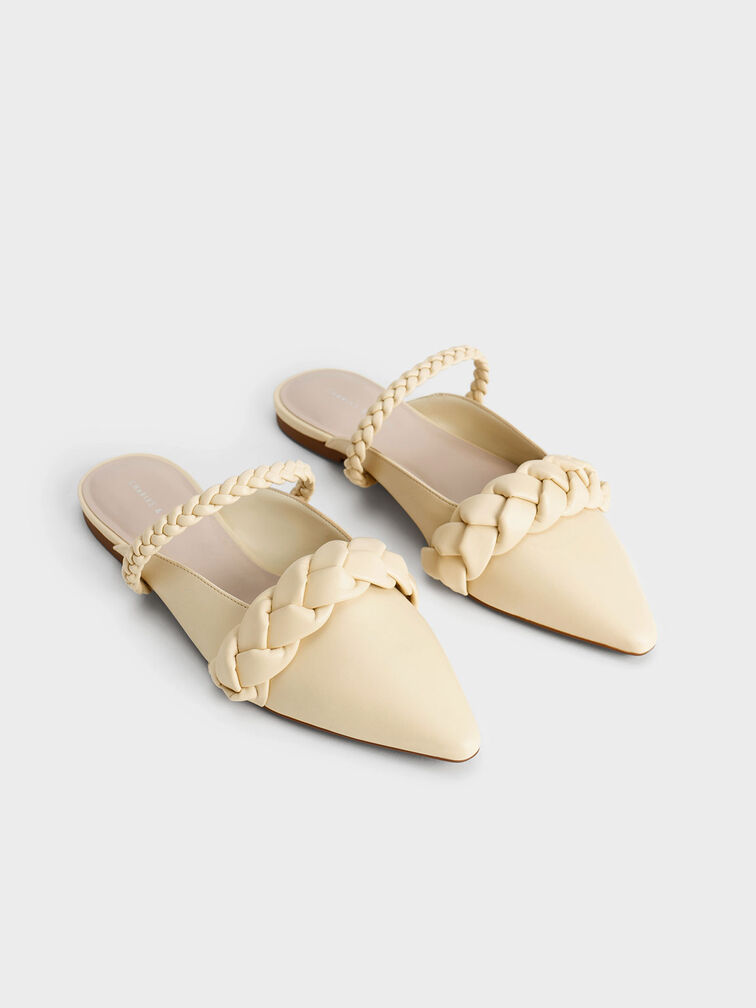 Braided Flat Mules, Butter, hi-res