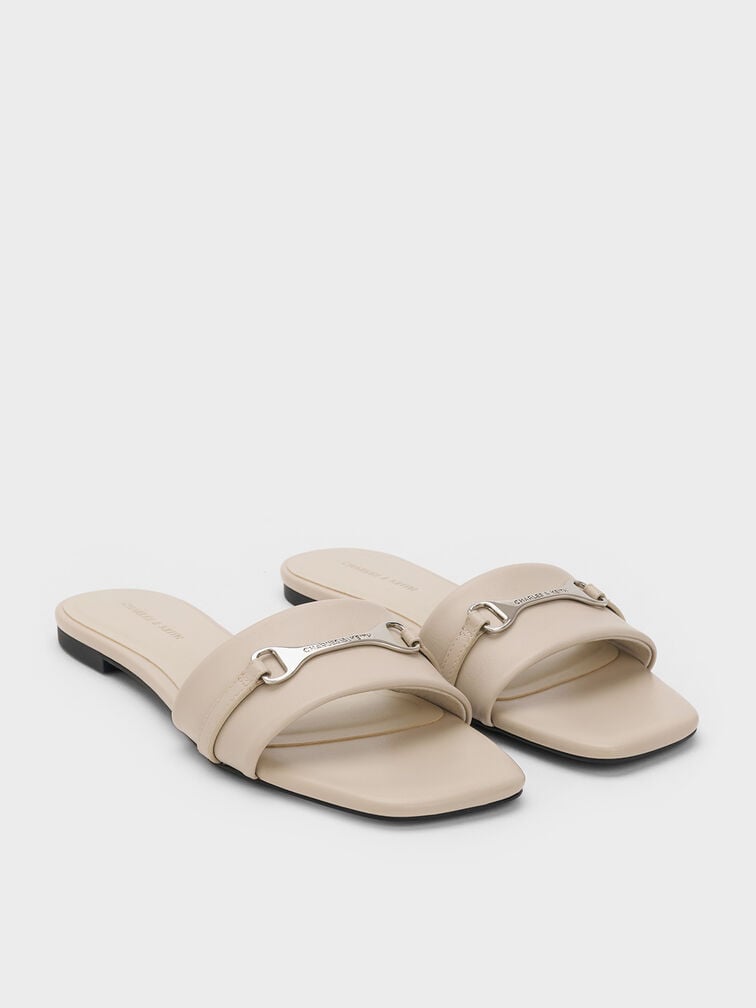 Leslie Slide Sandals, Beige, hi-res