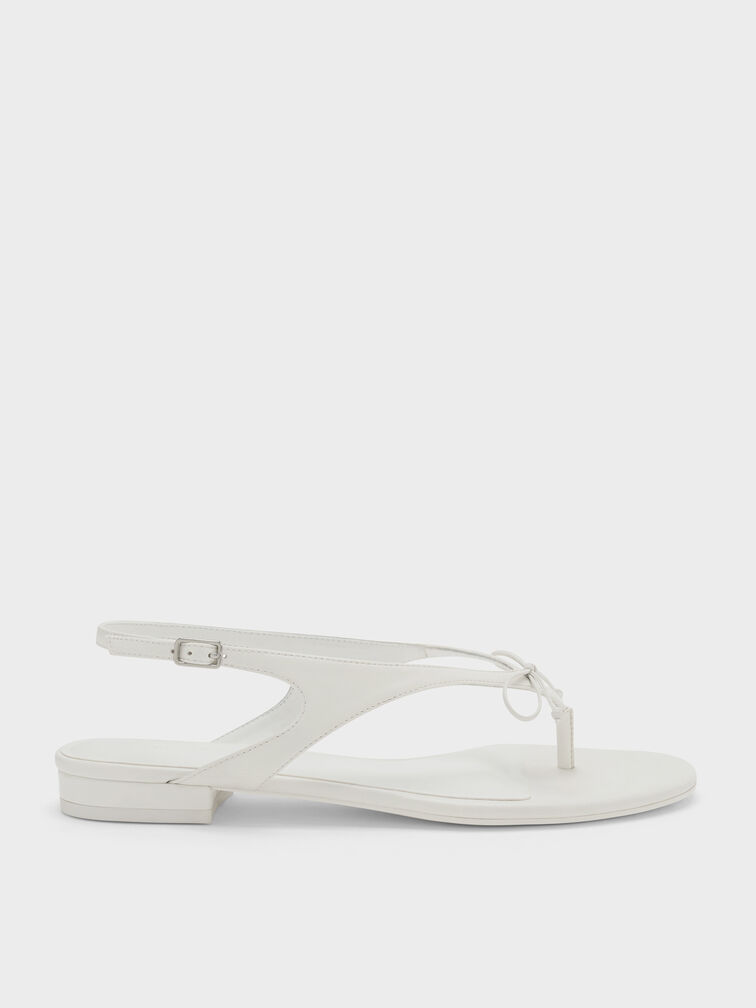 Bow Slingback Thong Sandals, White, hi-res