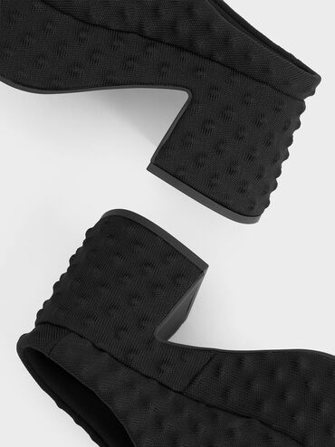 Spike Textured Platform Mules, Black Textured, hi-res