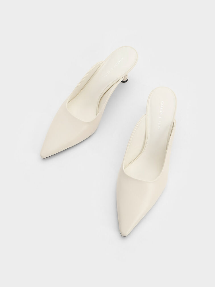 Embellished Cone Heel Mules, Cream, hi-res