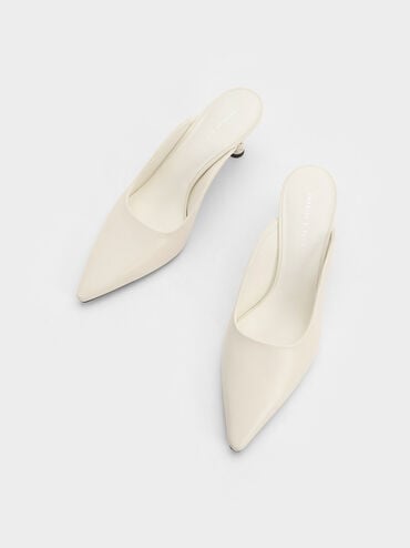 Embellished Cone Heel Mules, Cream, hi-res