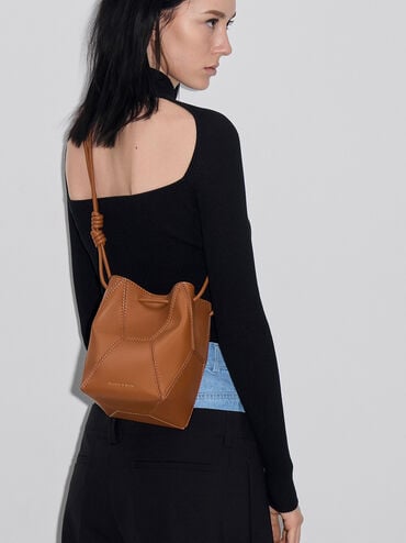 Nasrin Panelled Bucket Bag, Chocolate, hi-res