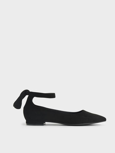 Textured Ankle Strap Ballerina Flats, Black, hi-res