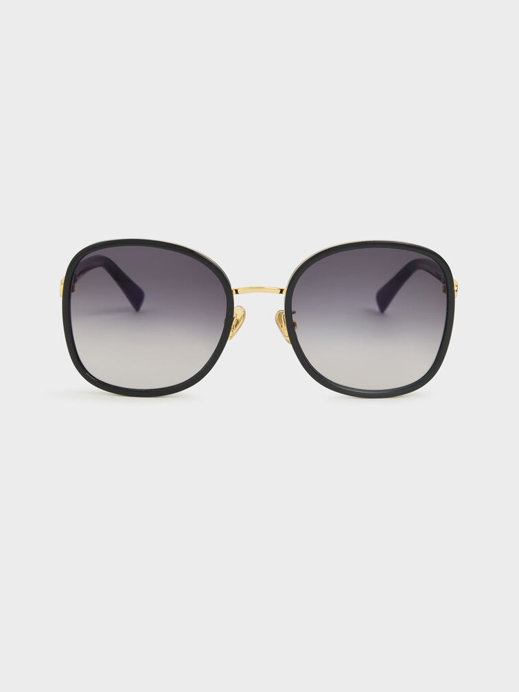 Braided Temple Butterfly Sunglasses, Black, hi-res
