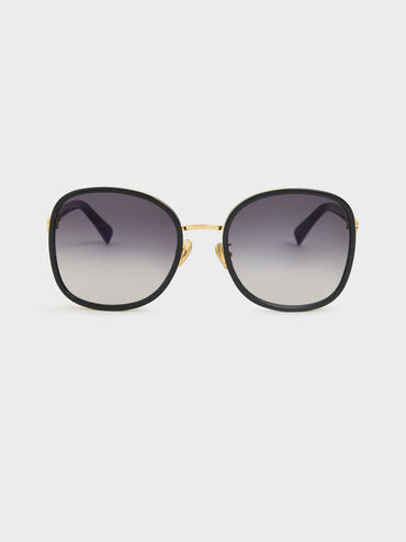 Braided Temple Butterfly Sunglasses, Black, hi-res