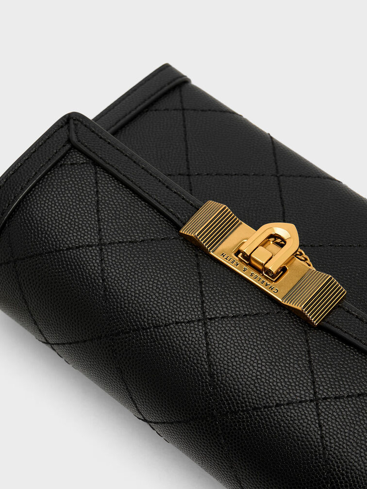 Tallulah Quilted Push-Lock Clutch, Black, hi-res