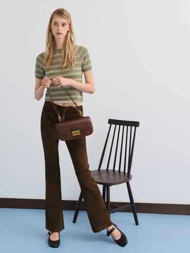 Charlot Elongated Top Handle Bag, Dark Brown, hi-res