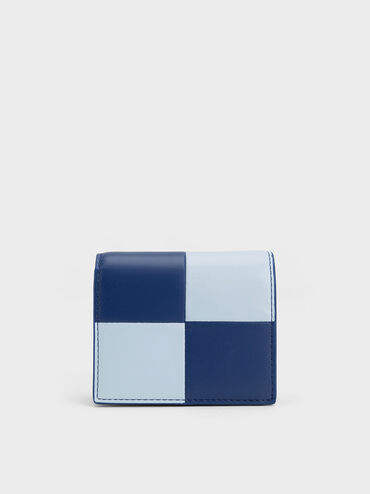 Georgette Checkered Small Wallet, Navy, hi-res