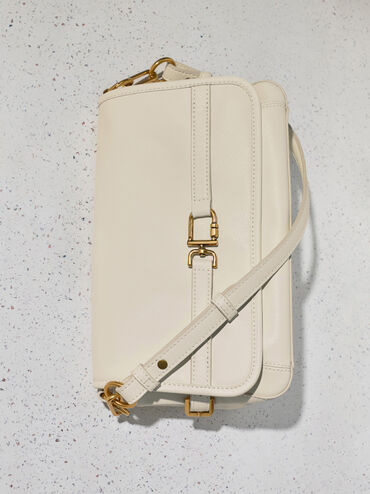 Gwynne Metallic-Buckle Belted Shoulder Bag, Cream, hi-res