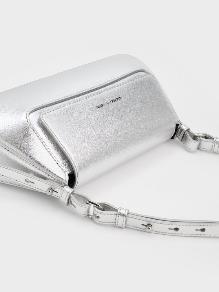 Olivia Metallic Trapeze Shoulder Bag, Silver, hi-res