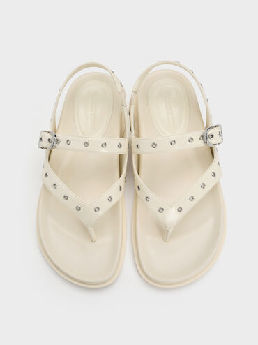 Grommet Thong Slingback Sandals, Chalk, hi-res