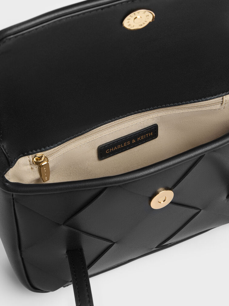 Maribel Woven Shoulder Bag, Black, hi-res