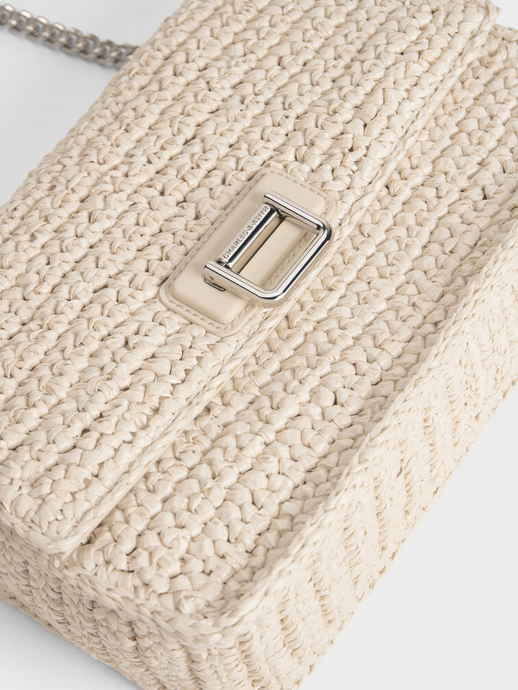 Neva Woven Chain-Strap Shoulder Bag, Beige, hi-res