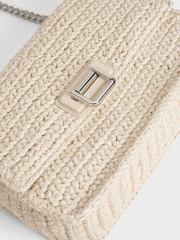 Neva Woven Chain-Strap Shoulder Bag, Beige, hi-res