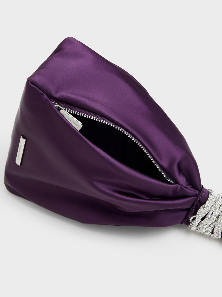 Judie Satin Crystal Wraparound-Chain Clutch, Night Violet, hi-res