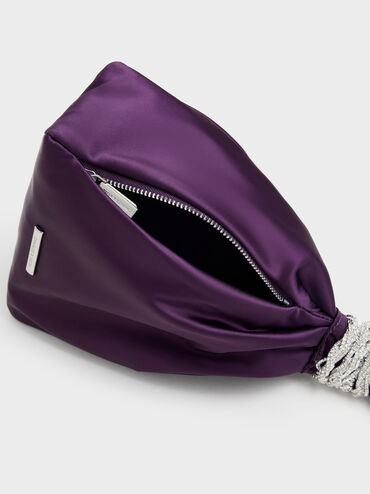 Judie Satin Crystal Wraparound-Chain Clutch, Night Violet, hi-res