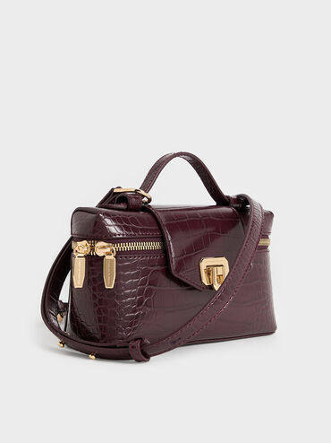 Arwen Croc-Effect Top Handle Vanity Bag, Burgundy, hi-res
