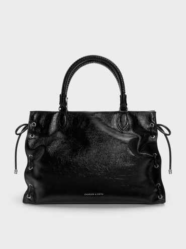 Large Nylah Grommet Lace-Up Tote Bag, Noir, hi-res