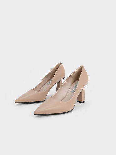 Trapeze Heel Pumps, Beige, hi-res