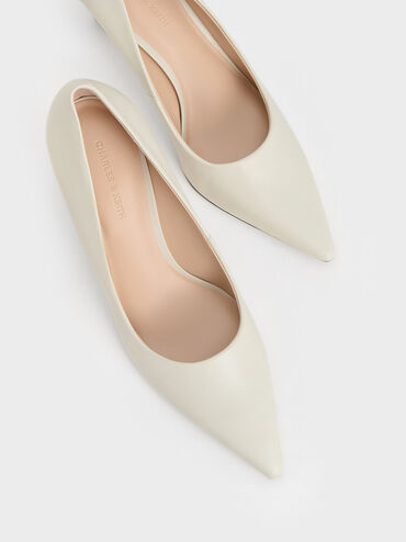 Flared Heel Pointed-Toe Pumps, Chalk, hi-res